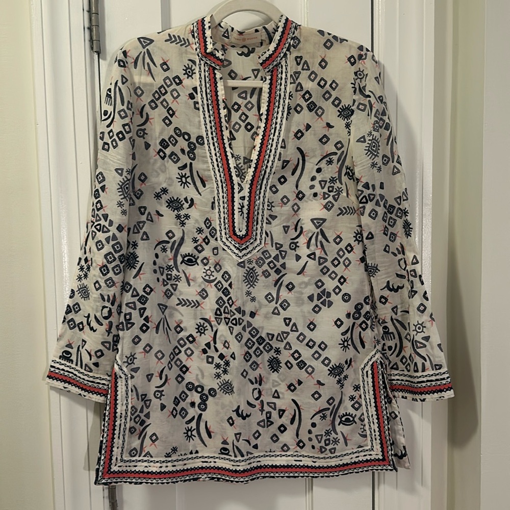 Tory Burch Tunic Red, White and Blue with Sequin Detail